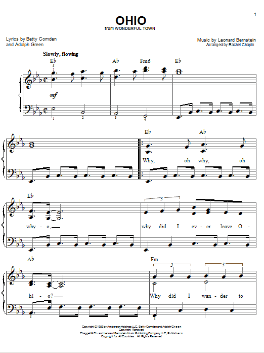 Leonard Bernstein Ohio sheet music notes and chords. Download Printable PDF.