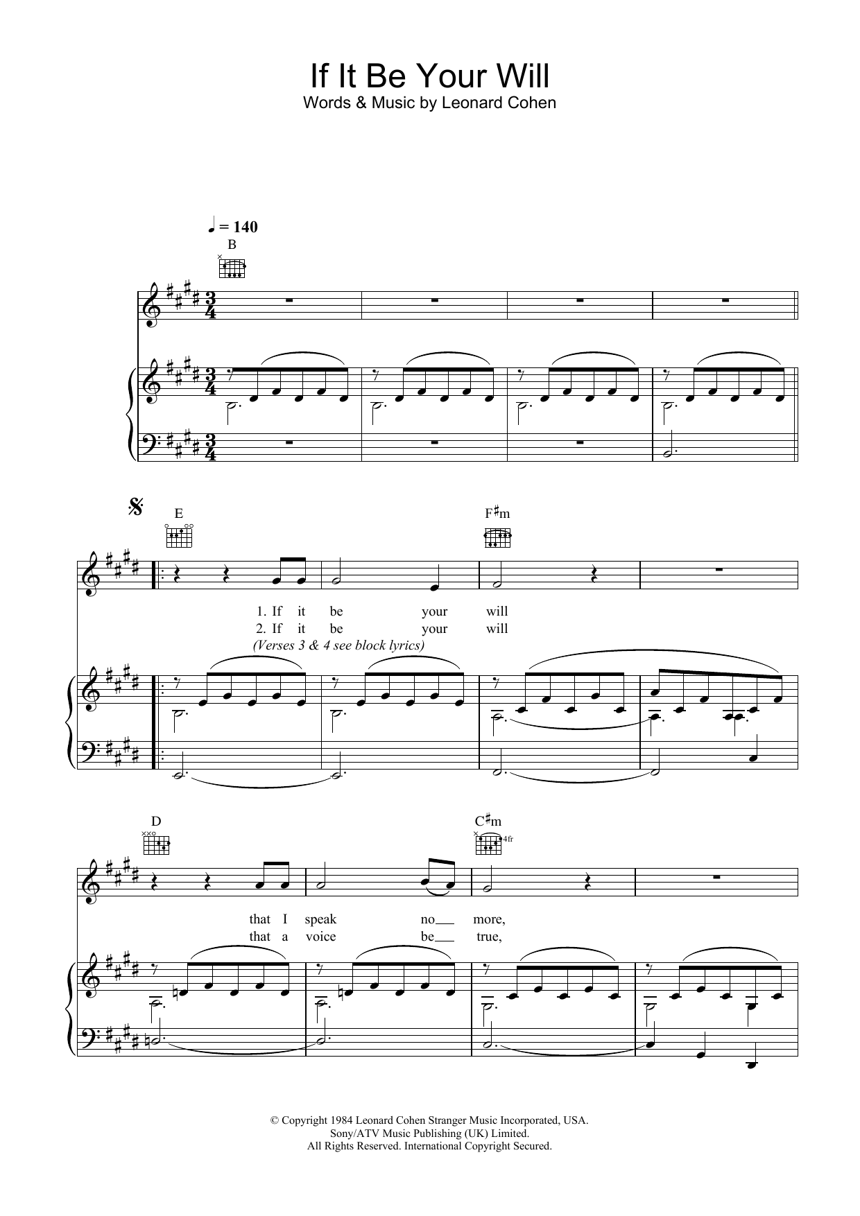 Learn to play Leonard Cohen If It Be Your Will sheet music for Piano, Vocal & Guitar in minutes. Leonard Cohen If It Be Your Will sheet music notes and chords. Download Printable PDF.