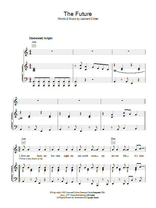 Leonard Cohen The Future sheet music notes and chords. Download Printable PDF.