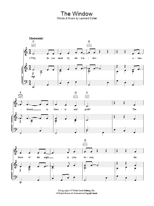 Leonard Cohen The Window sheet music notes and chords. Download Printable PDF.