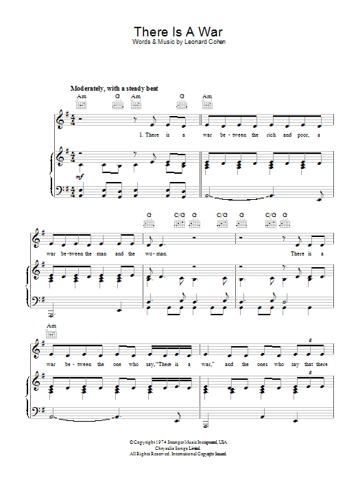 Learn to play Leonard Cohen There Is A War sheet music for Guitar Chords/Lyrics in minutes. Leonard Cohen There Is A War sheet music notes and chords. Download Printable PDF.