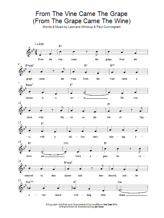 Leonard Whitcup From The Vine Came The Grape (From The Grape Came The Wine) sheet music notes and chords arranged for Lead Sheet / Fake Book