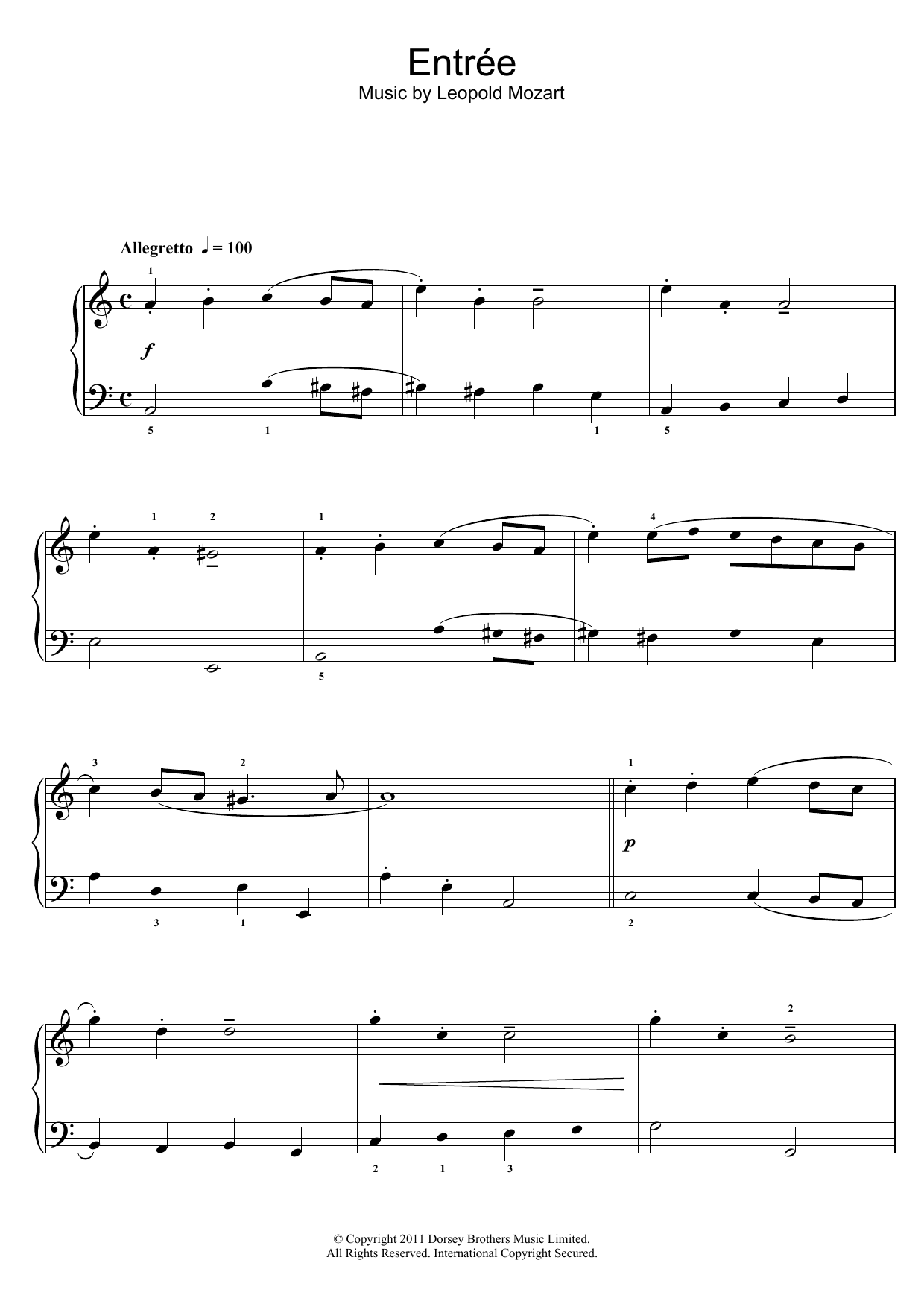 Leopold Mozart Entrée sheet music notes and chords. Download Printable PDF.