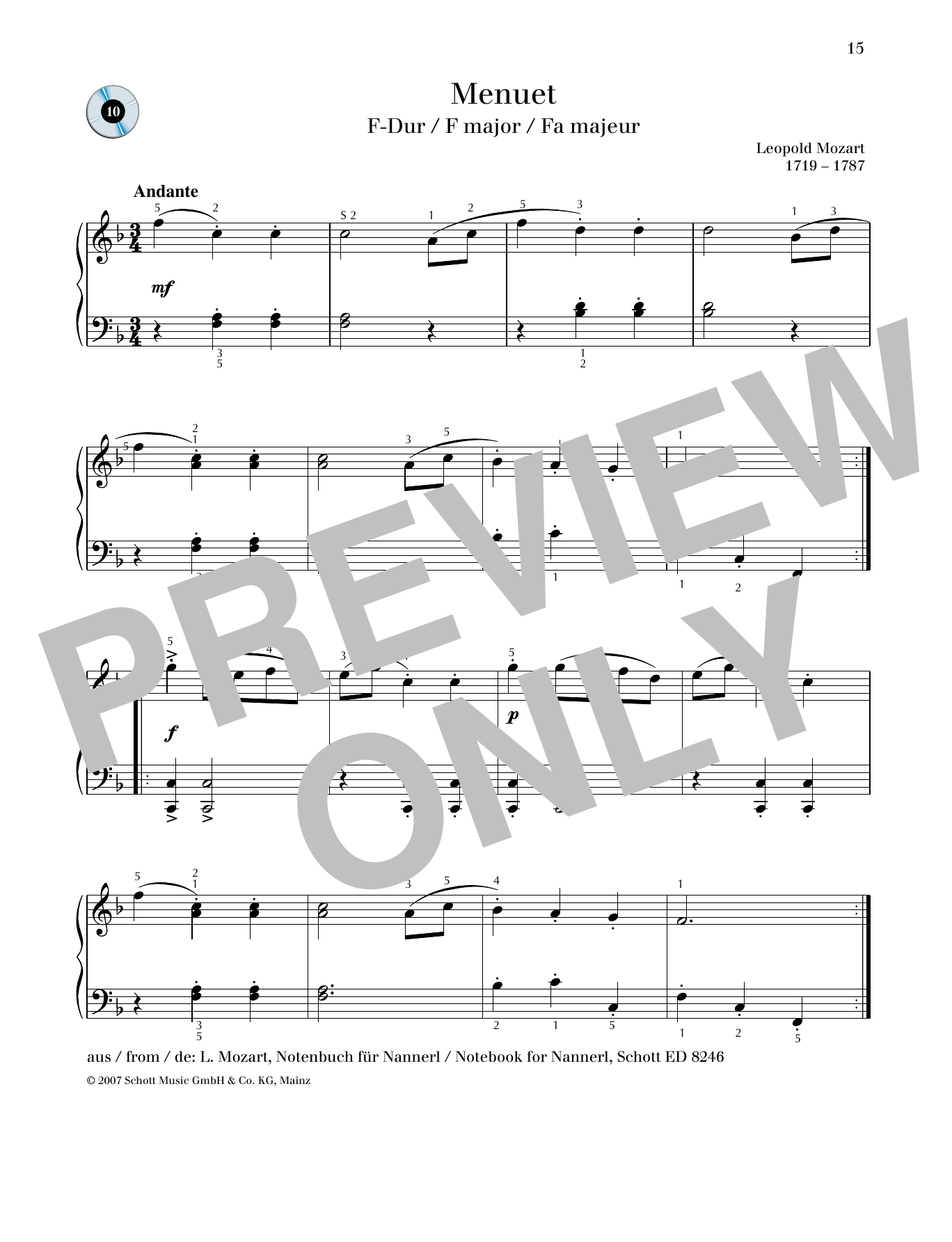 Learn to play Leopold Mozart Minuet F major sheet music for Piano Solo in minutes. Price: 6.9900$ Leopold Mozart Minuet F major sheet music notes and chords arranged for Piano Solo