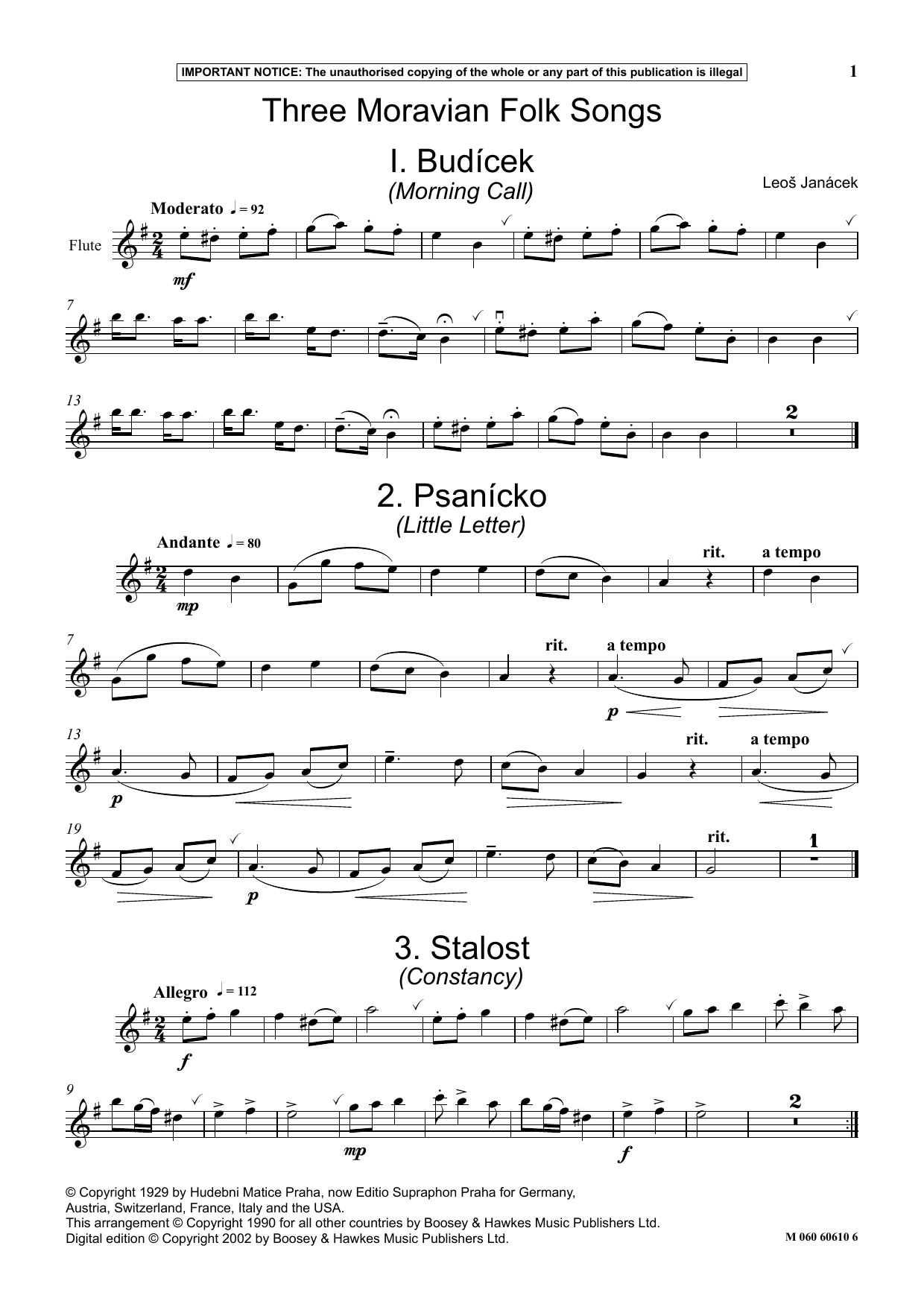 Learn to play Leos Janácek Three Moravian Folk Songs sheet music for Instrumental Solo in minutes. Price: 5.9900$ Leos Janácek Three Moravian Folk Songs sheet music notes and chords arranged for Instrumental Solo