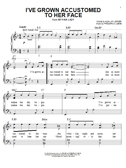 Lerner & Loewe I've Grown Accustomed To Her Face sheet music notes and chords. Download Printable PDF.