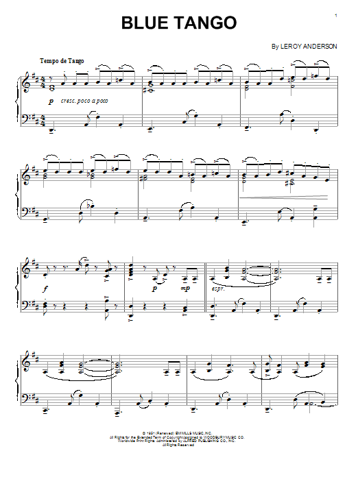 Leroy Anderson Blue Tango sheet music notes and chords. Download Printable PDF.