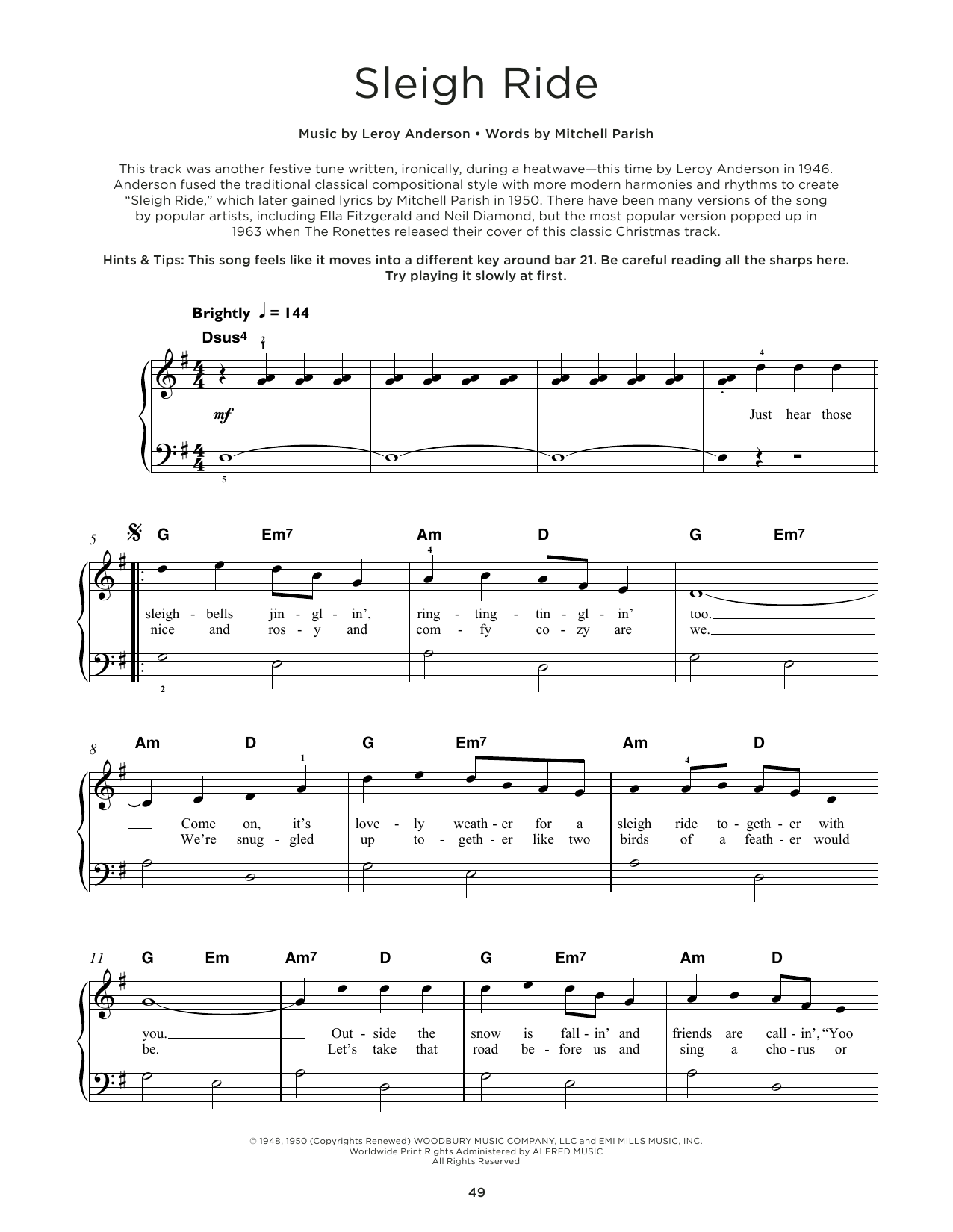 Leroy Anderson Sleigh Ride sheet music notes and chords. Download Printable PDF.