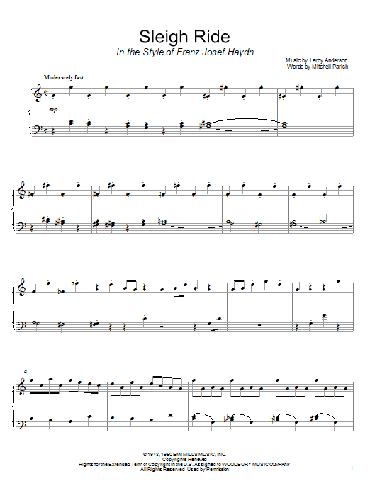 Learn to play Leroy Anderson Sleigh Ride (in the style of Franz Josef Haydn) sheet music for Piano Solo in minutes. Leroy Anderson Sleigh Ride (in the style of Franz Josef Haydn) sheet music notes and chords. Download Printable PDF.