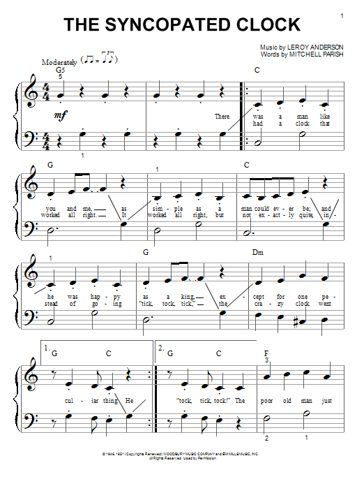 Leroy Anderson The Syncopated Clock sheet music notes and chords. Download Printable PDF.