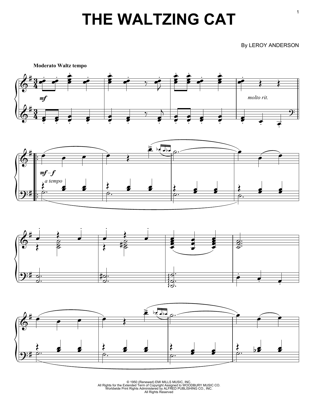 Leroy Anderson The Waltzing Cat sheet music notes and chords. Download Printable PDF.