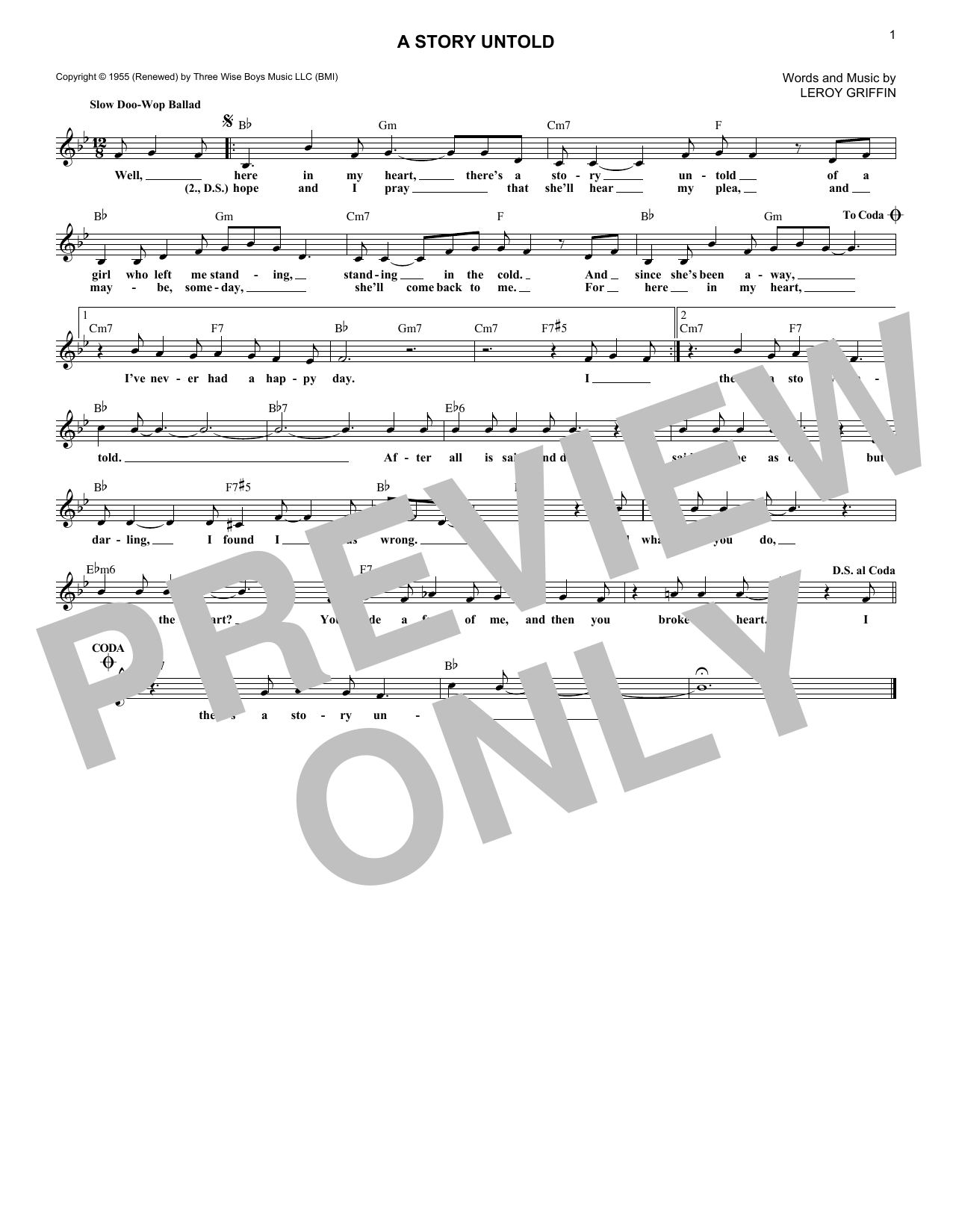 Learn to play Leroy Griffin A Story Untold sheet music for Lead Sheet / Fake Book in minutes. Price: 5.9900$ Leroy Griffin A Story Untold sheet music notes and chords arranged for Lead Sheet / Fake Book