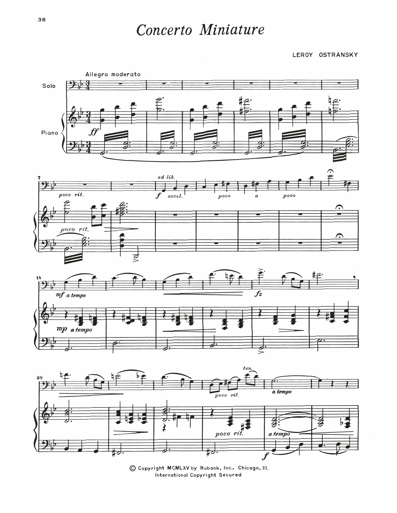 Leroy Ostransky Concerto Miniature sheet music notes and chords. Download Printable PDF.