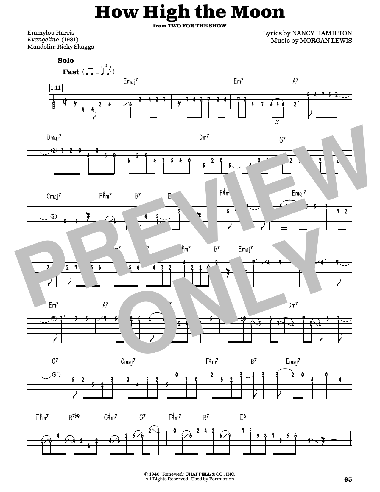 Les Paul & Mary Ford How High The Moon (arr. Fred Sokolow) sheet music notes and chords. Download Printable PDF.