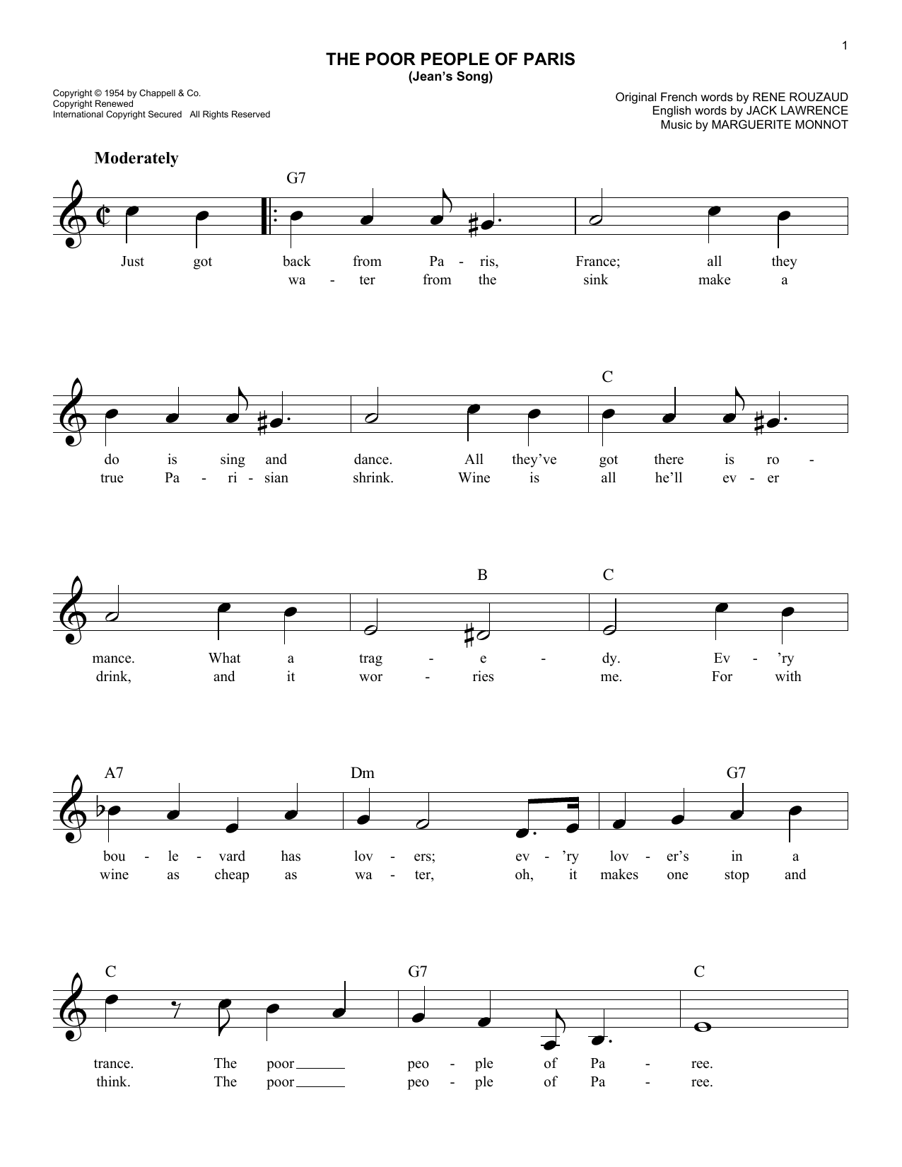 Learn to play Les Baxter The Poor People Of Paris sheet music for Easy Lead Sheet / Fake Book in minutes. Price: 5.9900$ Les Baxter The Poor People Of Paris sheet music notes and chords arranged for Easy Lead Sheet / Fake Book