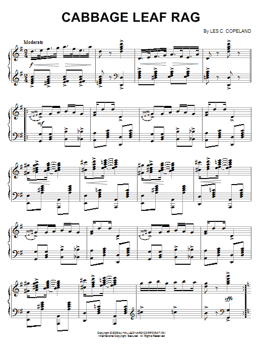 Learn to play Les C. Copeland Cabbage Leaf Rag sheet music for Piano Solo in minutes. Les C. Copeland Cabbage Leaf Rag sheet music notes and chords. Download Printable PDF.