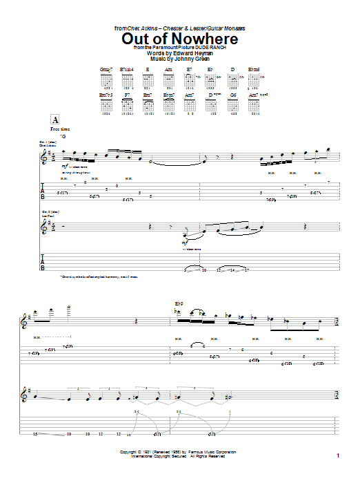 Les Paul Out Of Nowhere sheet music notes and chords. Download Printable PDF.