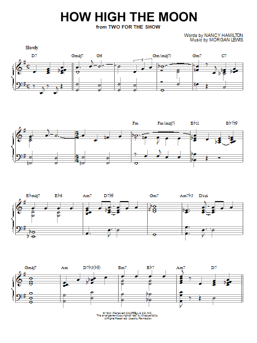 Les Paul & Mary Ford How High The Moon sheet music notes and chords. Download Printable PDF.