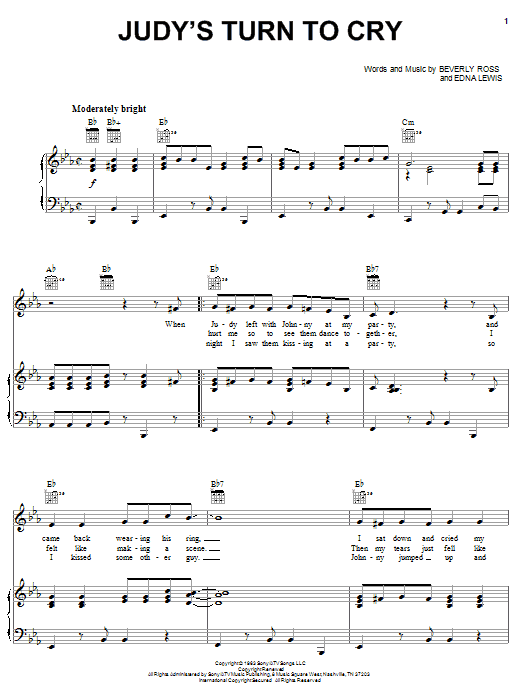 Learn to play Lesley Gore Judy's Turn To Cry sheet music for Lead Sheet / Fake Book in minutes. Price: 5.9900$ Lesley Gore Judy's Turn To Cry sheet music notes and chords arranged for Lead Sheet / Fake Book