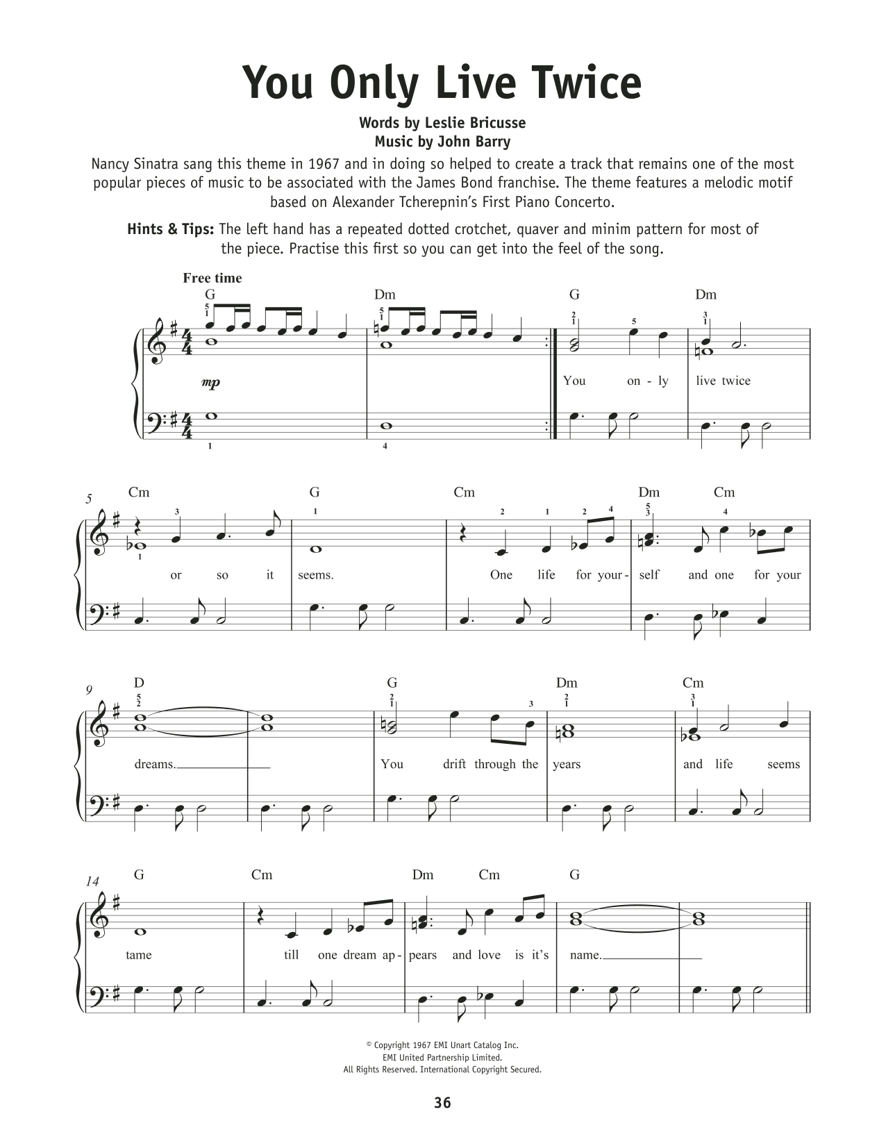 Leslie Bricusse You Only Live Twice sheet music notes and chords. Download Printable PDF.