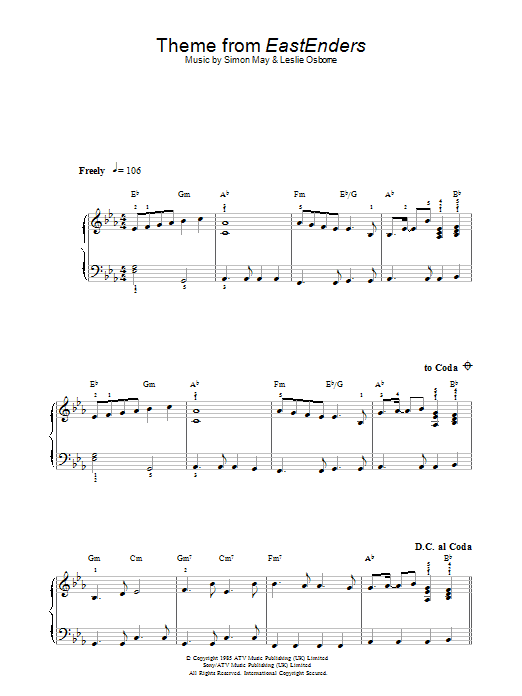 Simon May Theme from EastEnders sheet music notes and chords. Download Printable PDF.