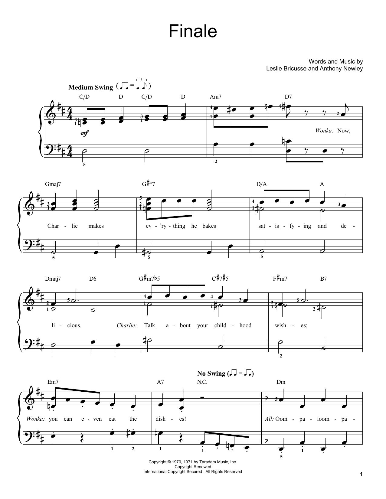 Leslie Bricusse Finale sheet music notes and chords. Download Printable PDF.