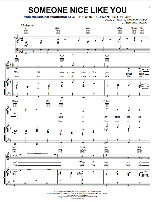 Leslie Bricusse Someone Nice Like You Sheet Music Pdf Notes Chords Musical Show Score Easy Piano Download Printable Sku