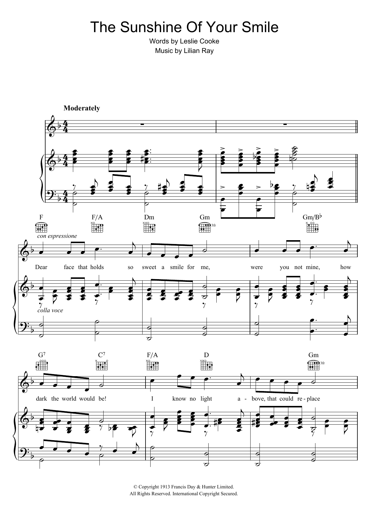 Learn to play Leslie Cooke The Sunshine Of Your Smile sheet music for Piano, Vocal & Guitar in minutes. Leslie Cooke The Sunshine Of Your Smile sheet music notes and chords