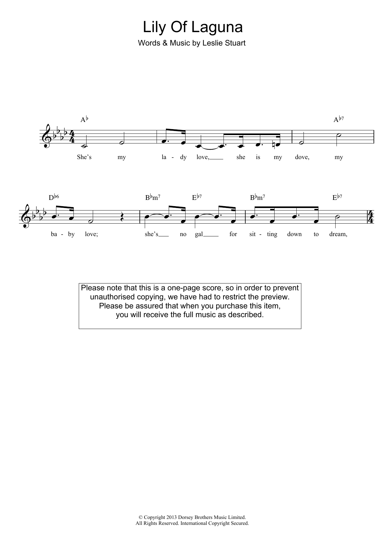 Leslie Stuart Lily Of Laguna sheet music notes and chords. Download Printable PDF.
