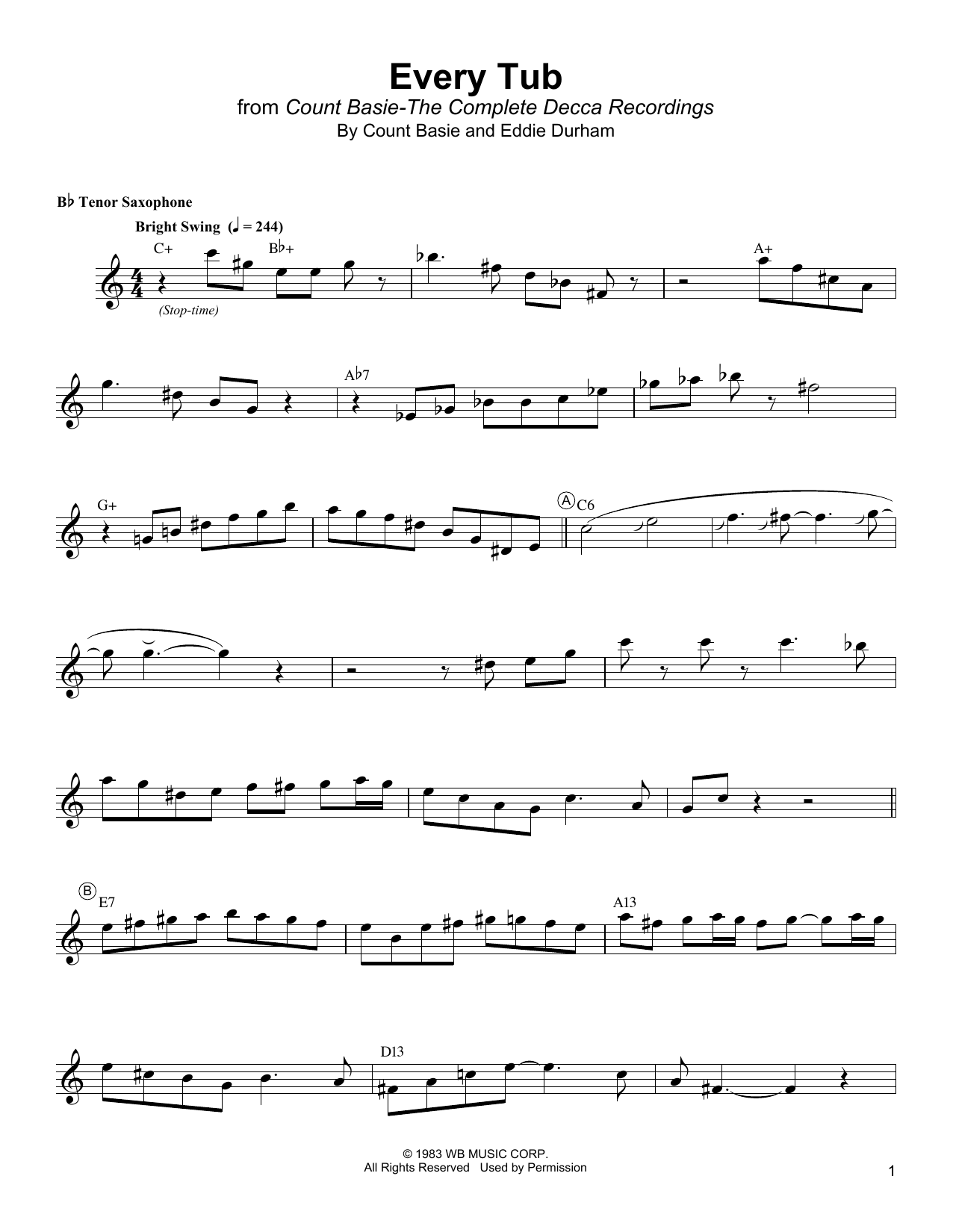 Lester Young Every Tub sheet music notes and chords. Download Printable PDF.