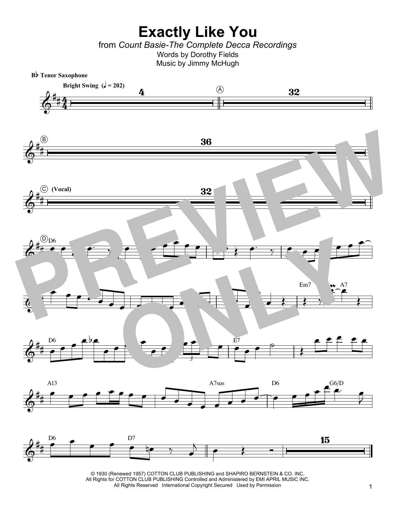 Lester Young Exactly Like You sheet music notes and chords. Download Printable PDF.