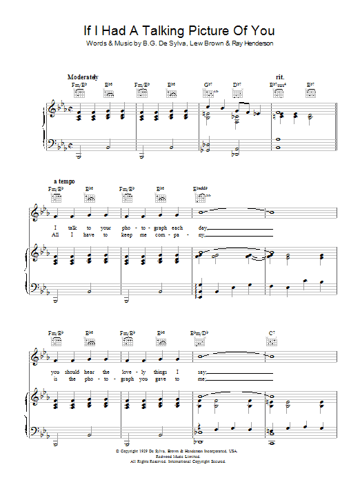 Learn to play Lew Brown If I Had A Talking Picture Of You sheet music for Piano, Vocal & Guitar (Right-Hand Melody) in minutes. Lew Brown If I Had A Talking Picture Of You sheet music notes and chords