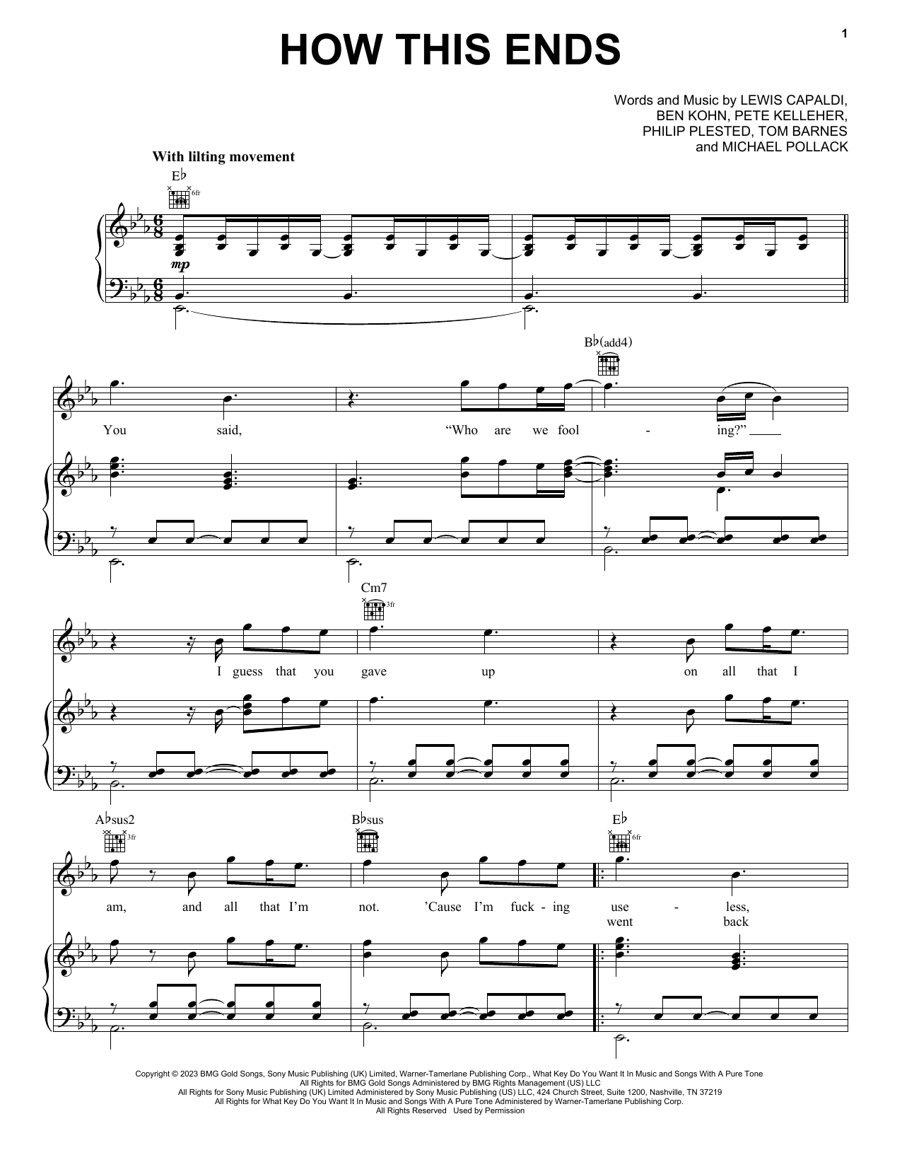 Lewis Capaldi How This Ends sheet music notes and chords. Download Printable PDF.