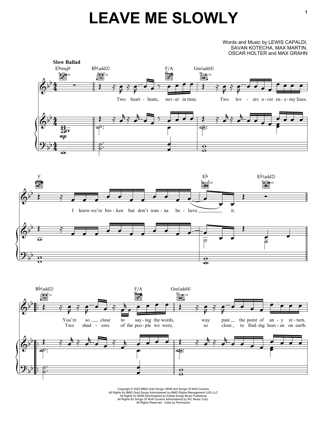 Lewis Capaldi Leave Me Slowly sheet music notes and chords. Download Printable PDF.