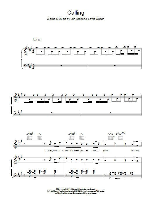 Lewis Watson Calling sheet music notes and chords. Download Printable PDF.