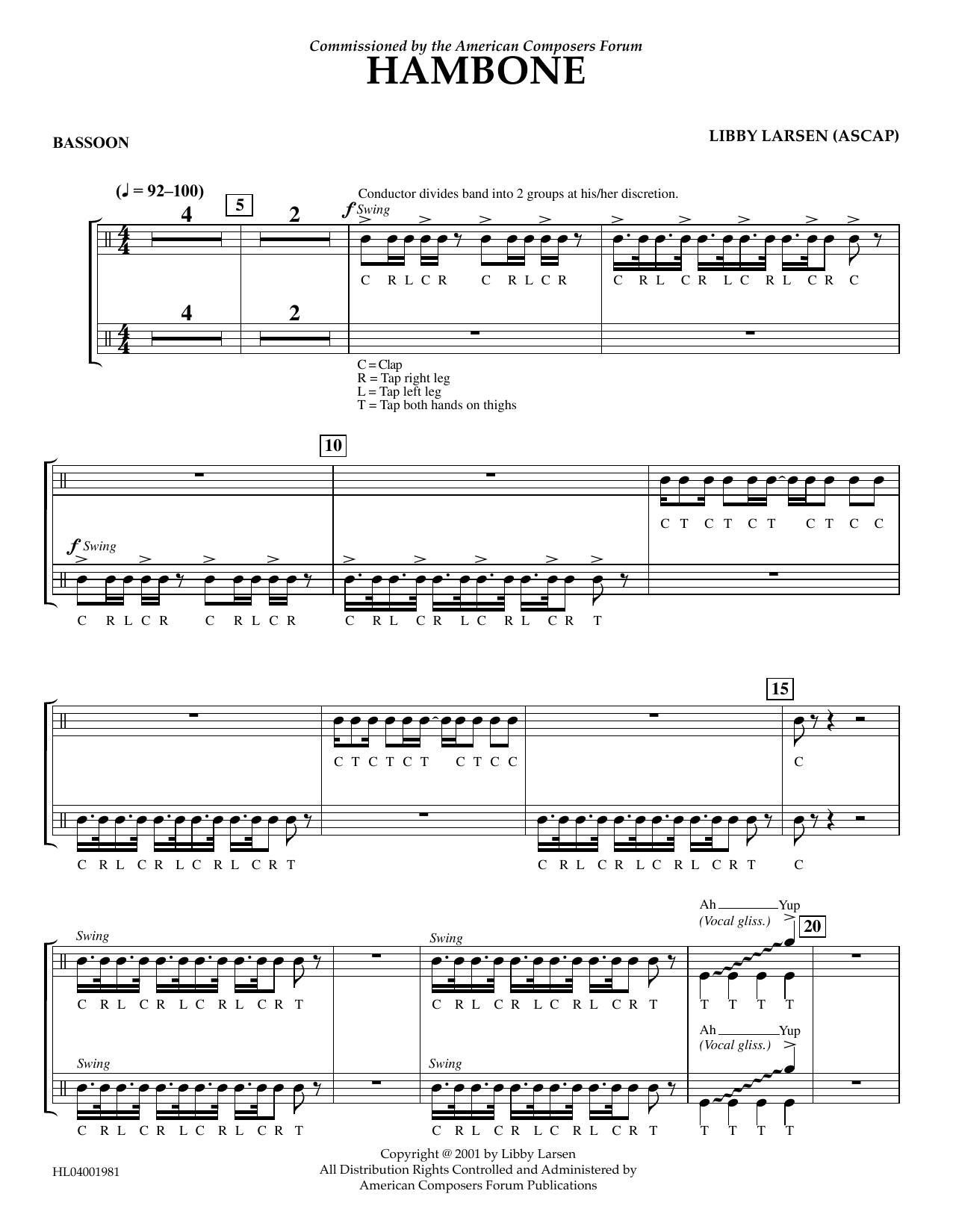 Libby Larsen Hambone - Bassoon sheet music notes and chords. Download Printable PDF.