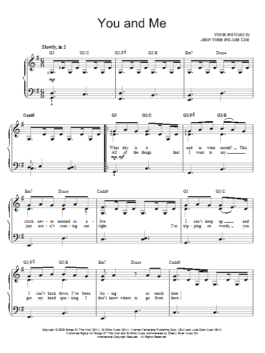 Lifehouse You And Me sheet music notes and chords. Download Printable PDF.