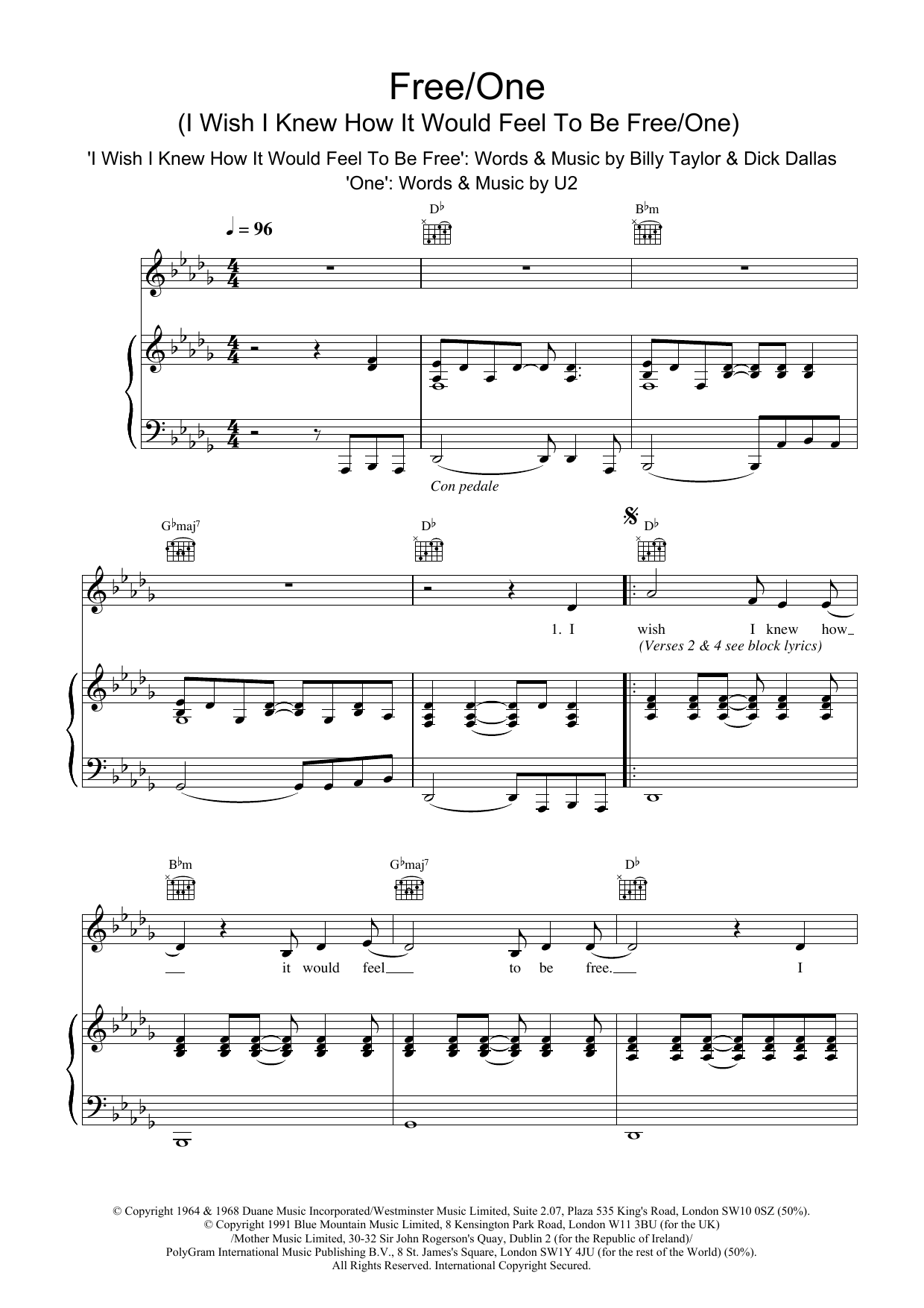 The Lighthouse Family Free/One (I Wish I Knew How It Would Feel To Be & One) sheet music notes and chords. Download Printable PDF.