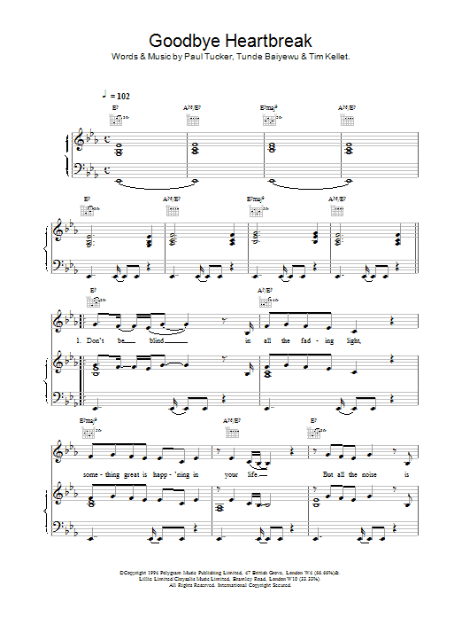 The Lighthouse Family Goodbye Heartbreak sheet music notes and chords. Download Printable PDF.