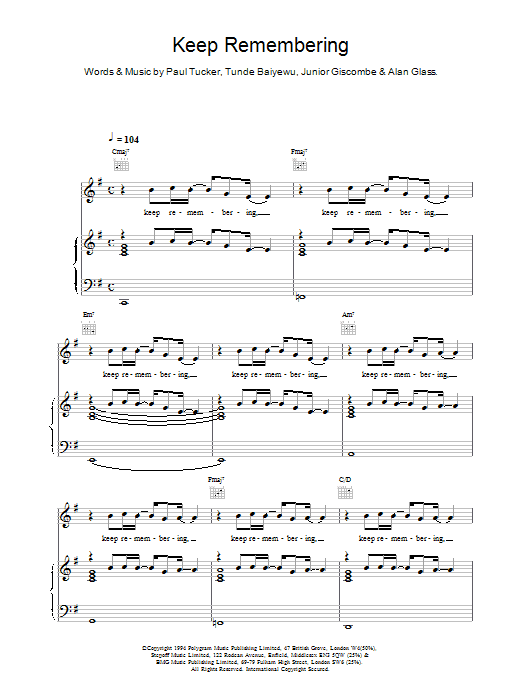 The Lighthouse Family Keep Remembering sheet music notes and chords. Download Printable PDF.