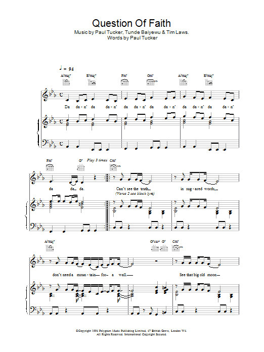 The Lighthouse Family Question Of Faith sheet music notes and chords. Download Printable PDF.