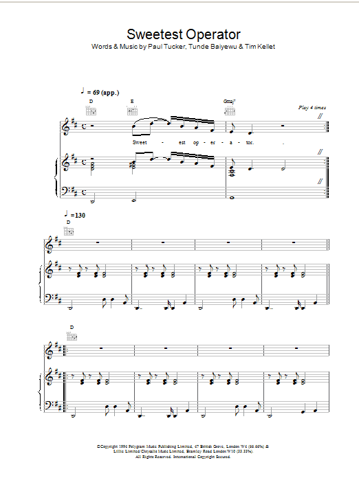 The Lighthouse Family Sweetest Operator sheet music notes and chords. Download Printable PDF.