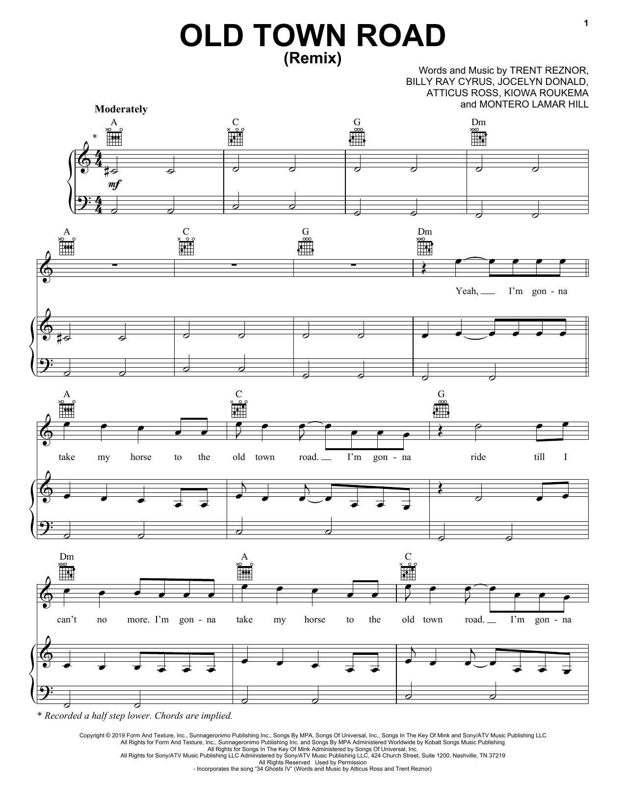 Lil Nas X Feat Billy Ray Cyrus Old Town Road Remix Sheet Music Pdf Notes Chords Pop Score Super Easy Piano Download Printable Sku 420037 - roblox id code for old town road by lil nax x