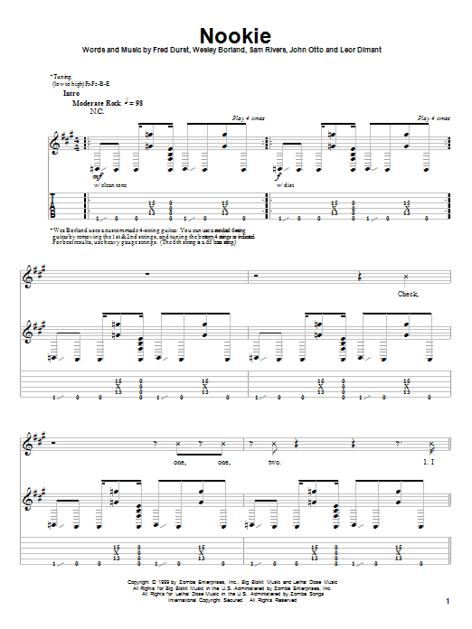 Limp Bizkit "Nookie" Sheet Music PDF Notes, Chords Pop Score Bass