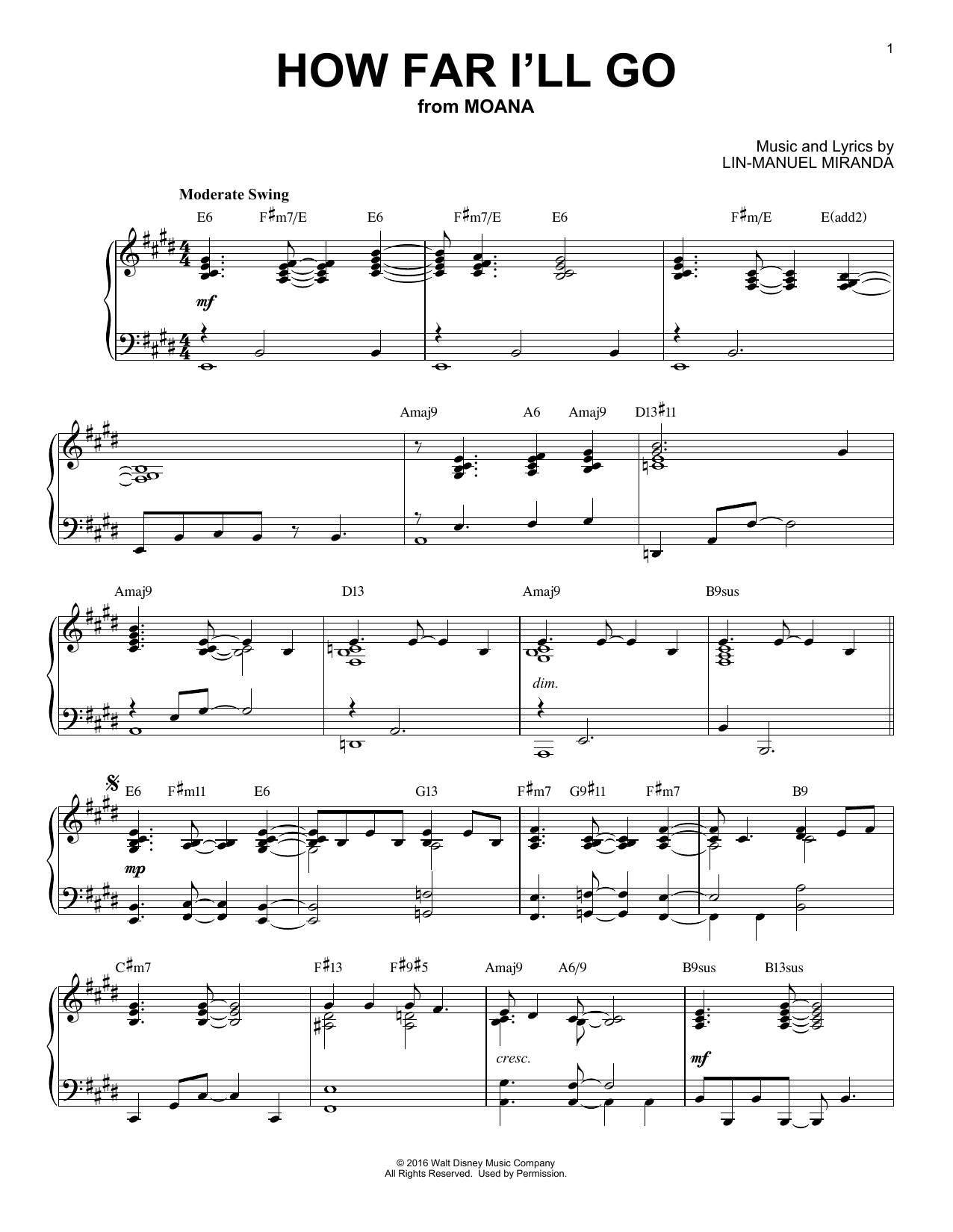 Alessia Cara "How Far I'll Go [Jazz version] (from Disney's Moana)" Sheet Music PDF Notes, Chords Children Score Piano Solo Download Printable. SKU: 198633