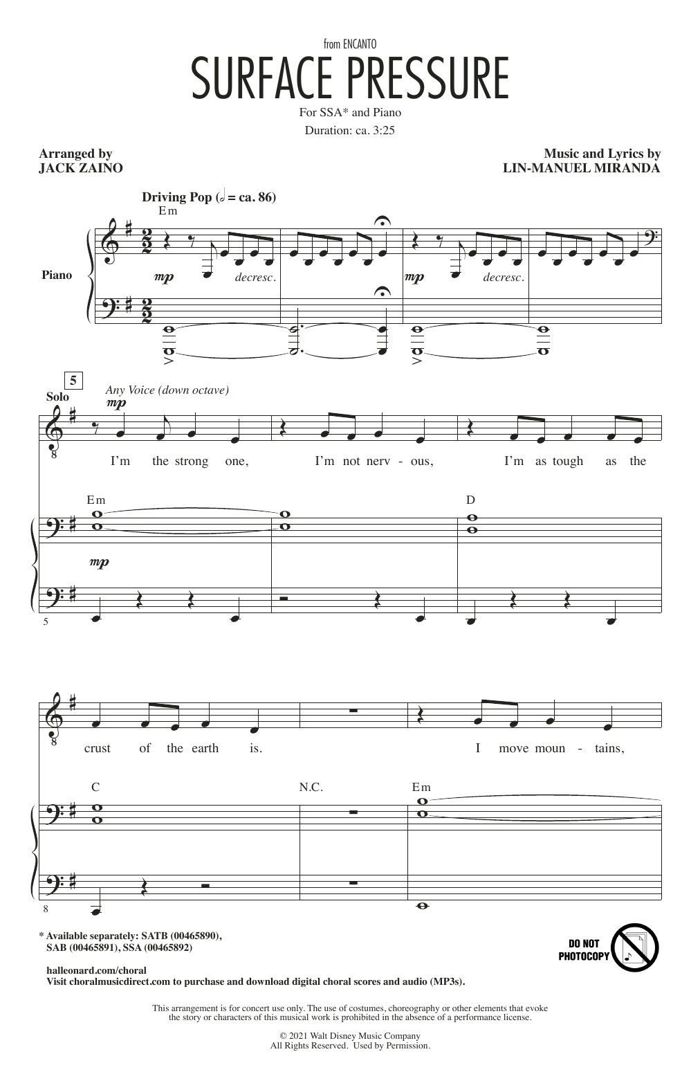 Learn to play Lin-Manuel Miranda Surface Pressure (from Encanto) (arr. Jack Zaino) sheet music for SAB Choir in minutes. Price: 3.9900$ Lin-Manuel Miranda Surface Pressure (from Encanto) (arr. Jack Zaino) sheet music notes and chords arranged for SAB Choir