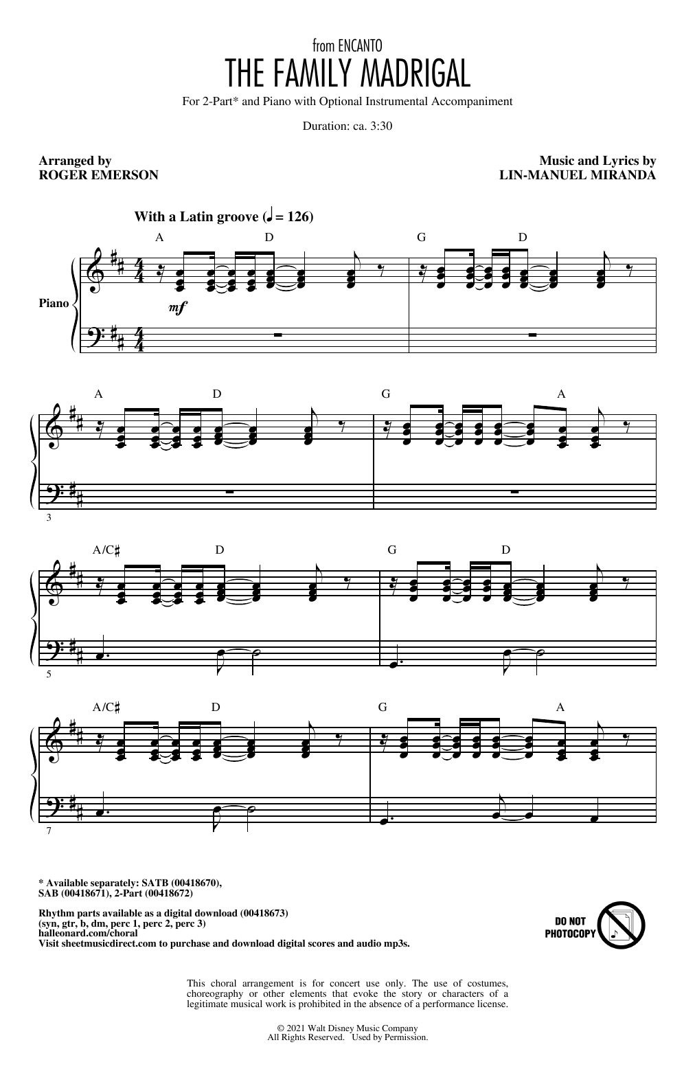 Learn to play Lin-Manuel Miranda The Family Madrigal (from Encanto) (arr. Roger Emerson) sheet music for SAB Choir in minutes. Price: 3.9900$ Lin-Manuel Miranda The Family Madrigal (from Encanto) (arr. Roger Emerson) sheet music notes and chords arranged for SAB Choir