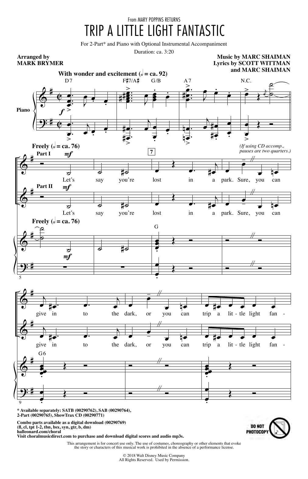 Learn to play Lin-Manuel Miranda Trip A Little Light Fantastic (from Mary Poppins Returns) (arr. Mark Brymer) sheet music for 2-Part Choir in minutes. Price: 3.9900$ Lin-Manuel Miranda Trip A Little Light Fantastic (from Mary Poppins Returns) (arr. Mark Brymer) sheet music notes and chords arranged for 2-Part Choir