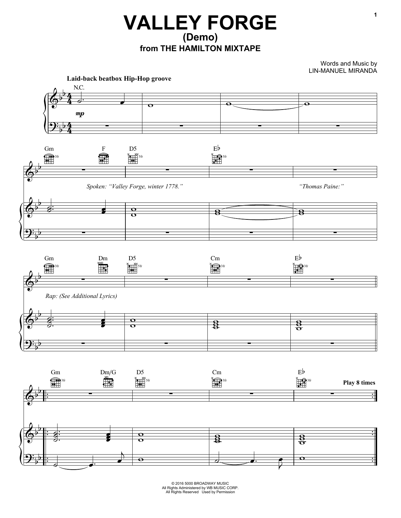 Lin-Manuel Miranda Valley Forge (Demo) (from The Hamilton Mixtape) sheet music notes and chords arranged for Piano, Vocal & Guitar Chords (Right-Hand Melody)