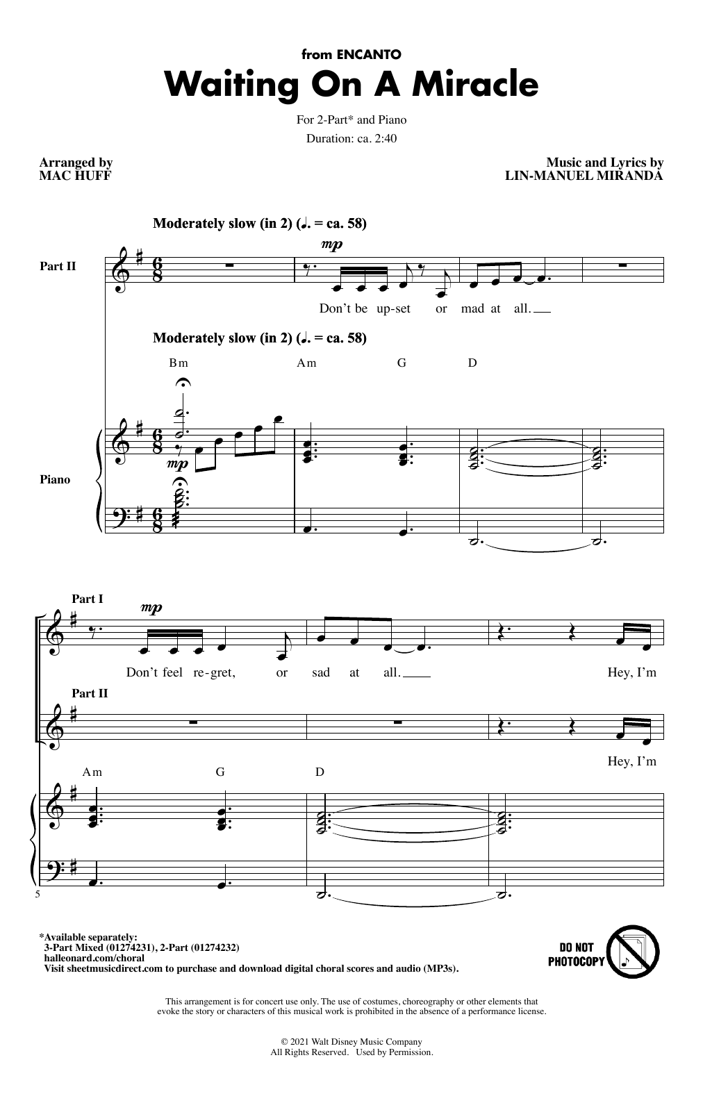 Learn to play Lin-Manuel Miranda Waiting On A Miracle (from Encanto) (arr. Mac Huff) sheet music for 3-Part Mixed Choir in minutes. Price: 3.9900$ Lin-Manuel Miranda Waiting On A Miracle (from Encanto) (arr. Mac Huff) sheet music notes and chords arranged for 3-Part Mixed Choir